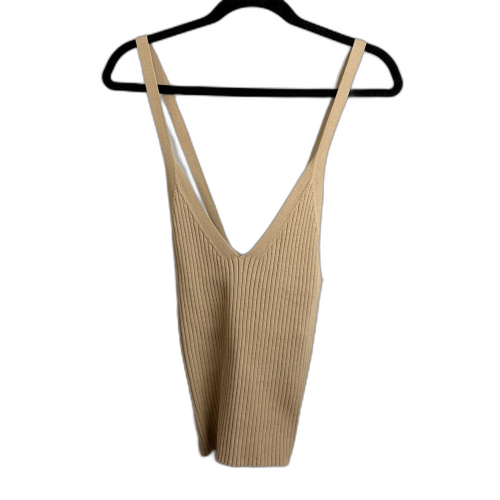 Banana Republic Women’s Ribbed Knit Tank Top Size L Beige Strappy Back